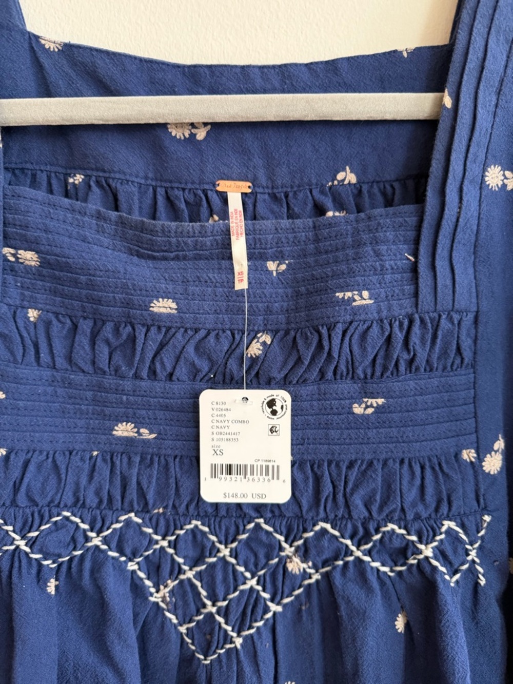 Free People Navy Blue Embroidered Sonora Printed Mini Dress - Picture 5 of 5